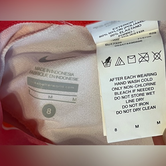 🆕Sz 8/Med RACERBACK NIKE Swimsuit Abstract Orange/White/Red—Removable Padding - Picture 12 of 16